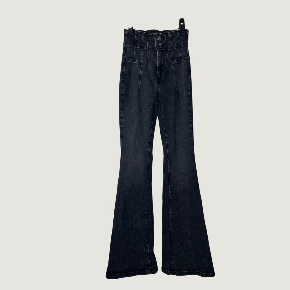 We The Free Jayde Flare Jeans Womens 24 Black High Rise Western Festival Indie